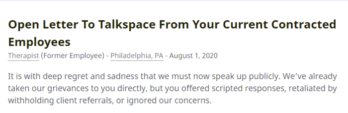 Talkspace Complaints from Therapists